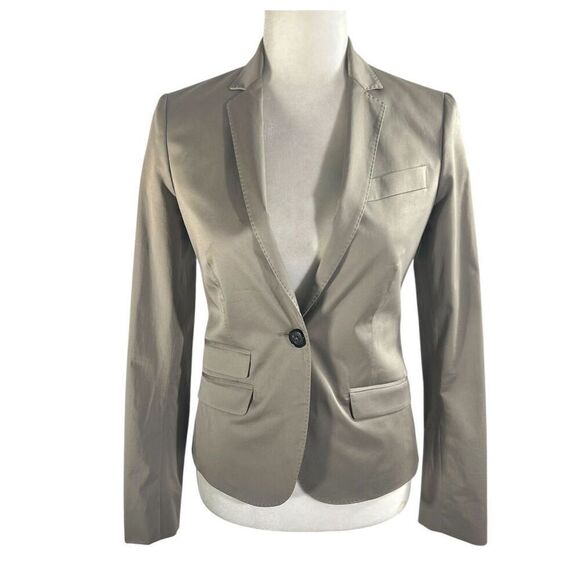 Massimo Dutti Women's Gray Taupe One Button V Neck Single Breasted Blazer Size S - Picture 1 of 16